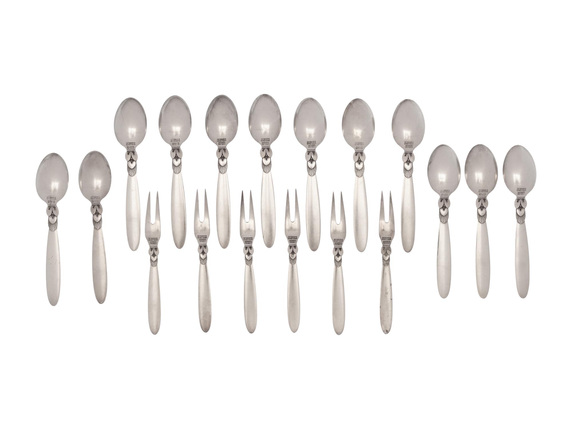 A Collection of Georg Jensen Cactus Silver Flatware Articles