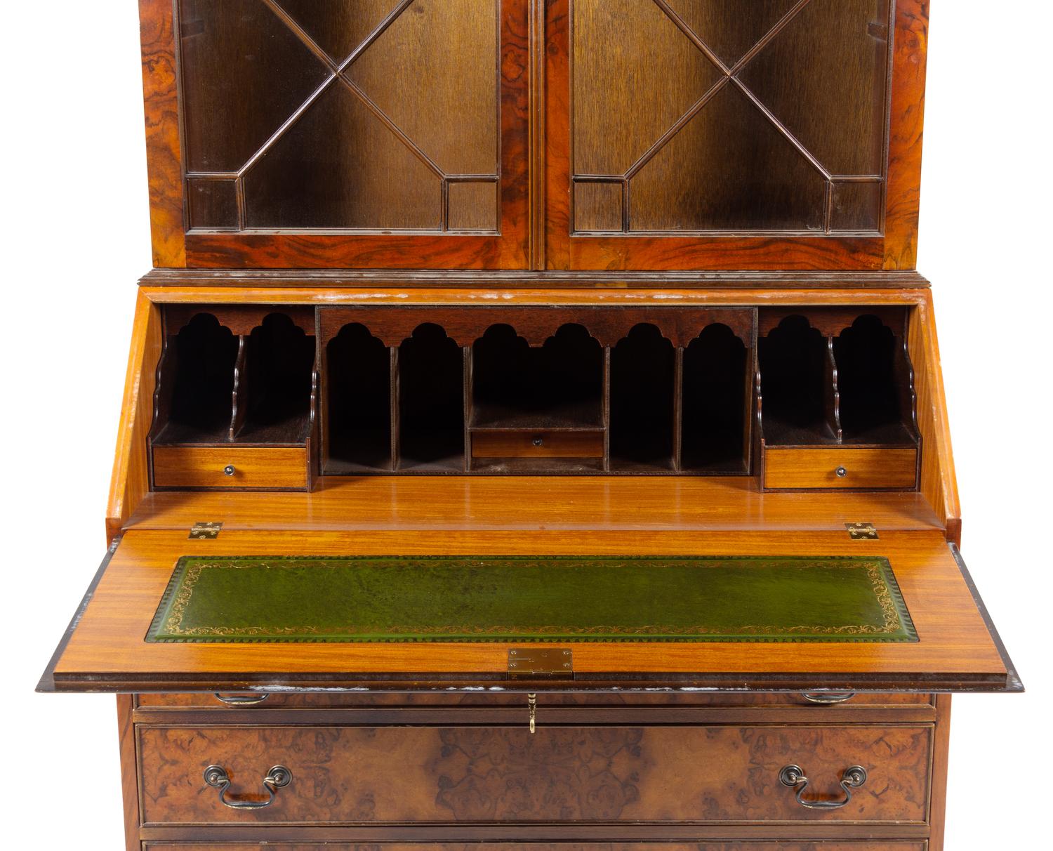 A Georgian Style Burl Walnut Secretary Bookcase