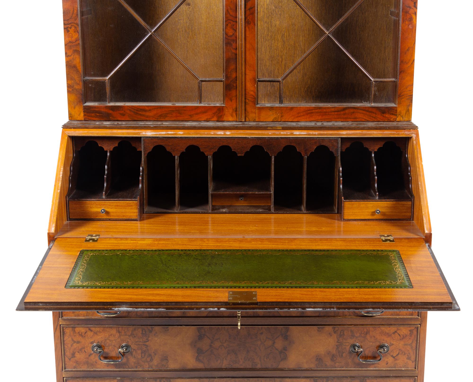 A Georgian Style Burl Walnut Secretary Bookcase