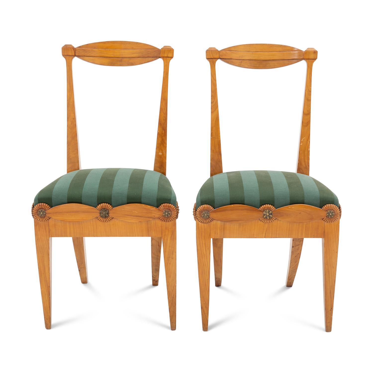 A Pair of Biedermeier Fruitwood and Brass Side Chairs