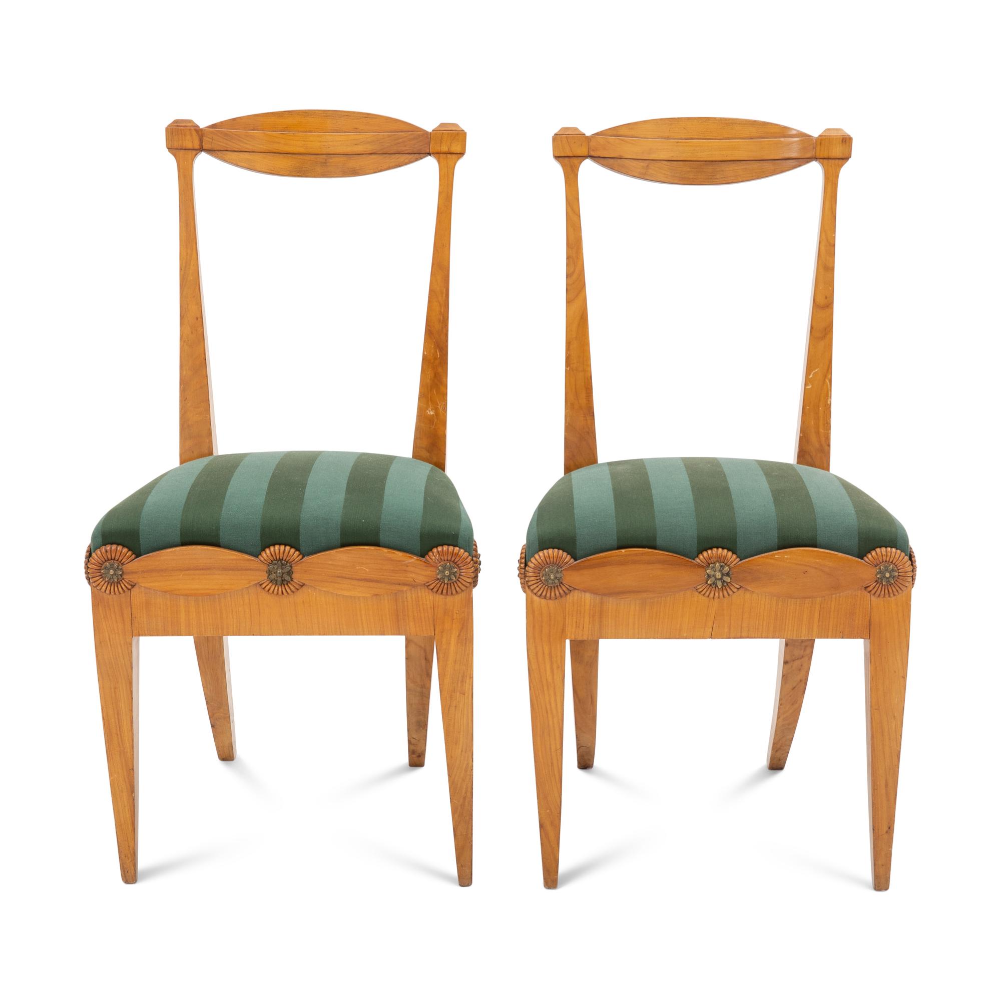 A Pair of Biedermeier Fruitwood and Brass Side Chairs