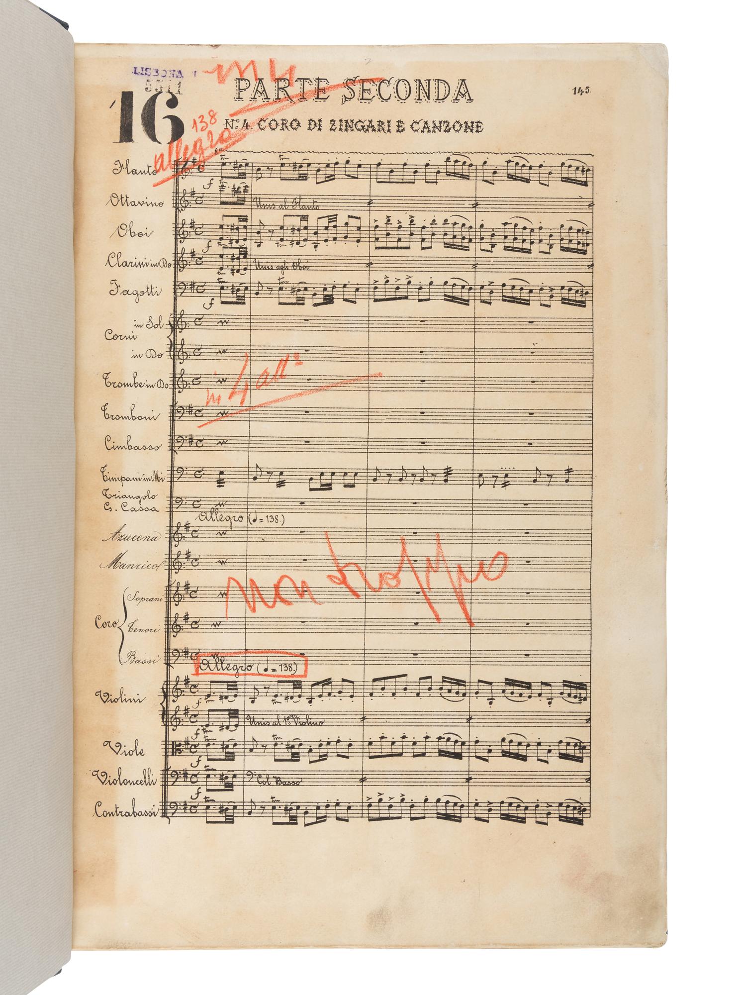 [MUSIC]. VERDI, Giuseppe (1813-1901). Il Trovatore. Partitura . Milan: G. Ricordi & C., [ca 1888].