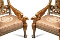 A Pair of Italian Neoclassical Style Painted and Parcel Gilt Eagle-Motif Armchairs