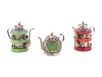 Three Chinese Cloissone Enamel Teapots