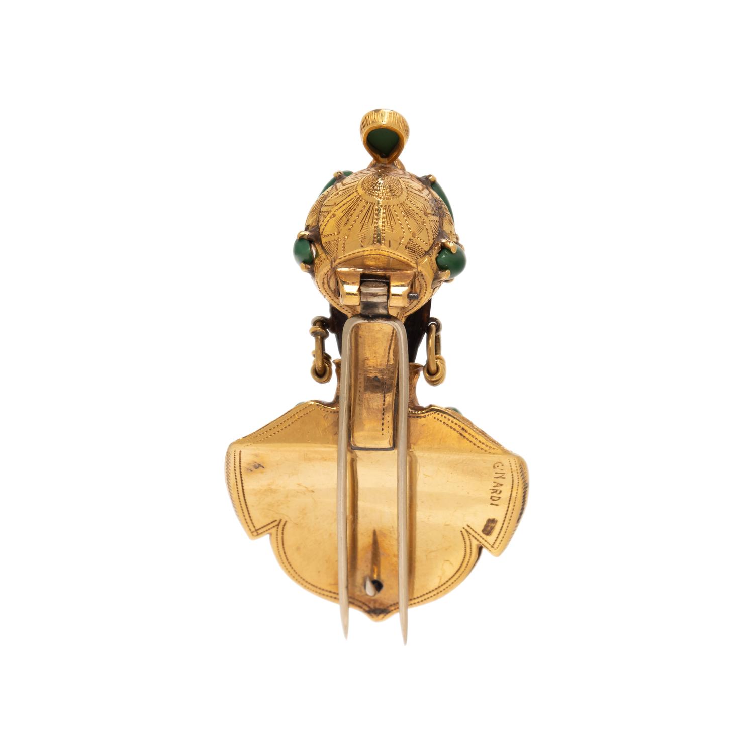 NARDI, YELLOW GOLD AND JADE BROOCH