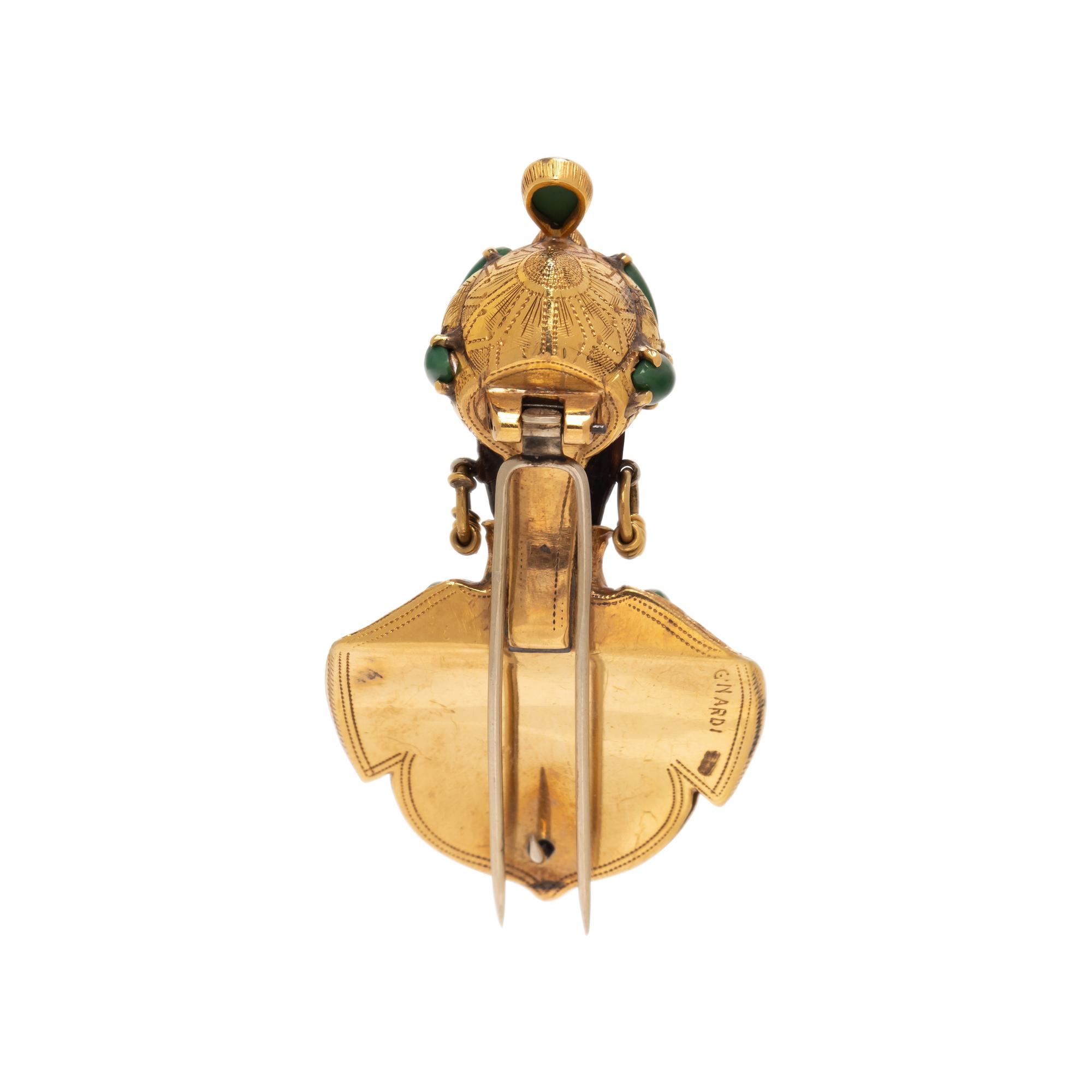 NARDI, YELLOW GOLD AND JADE BROOCH