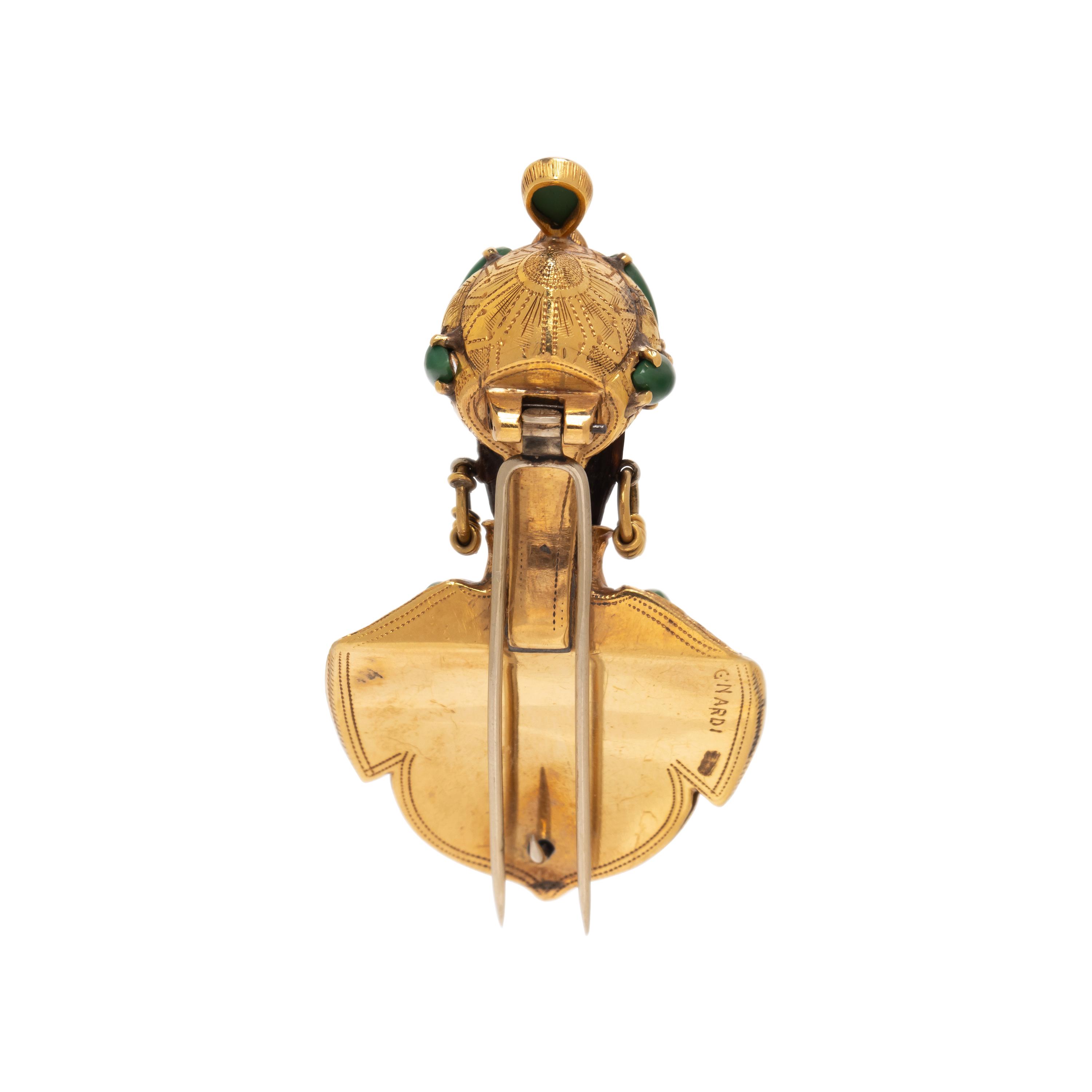 NARDI, YELLOW GOLD AND JADE BROOCH