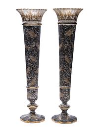 A Pair of Gilt and Paint Decorated Glass Trumpet Vases