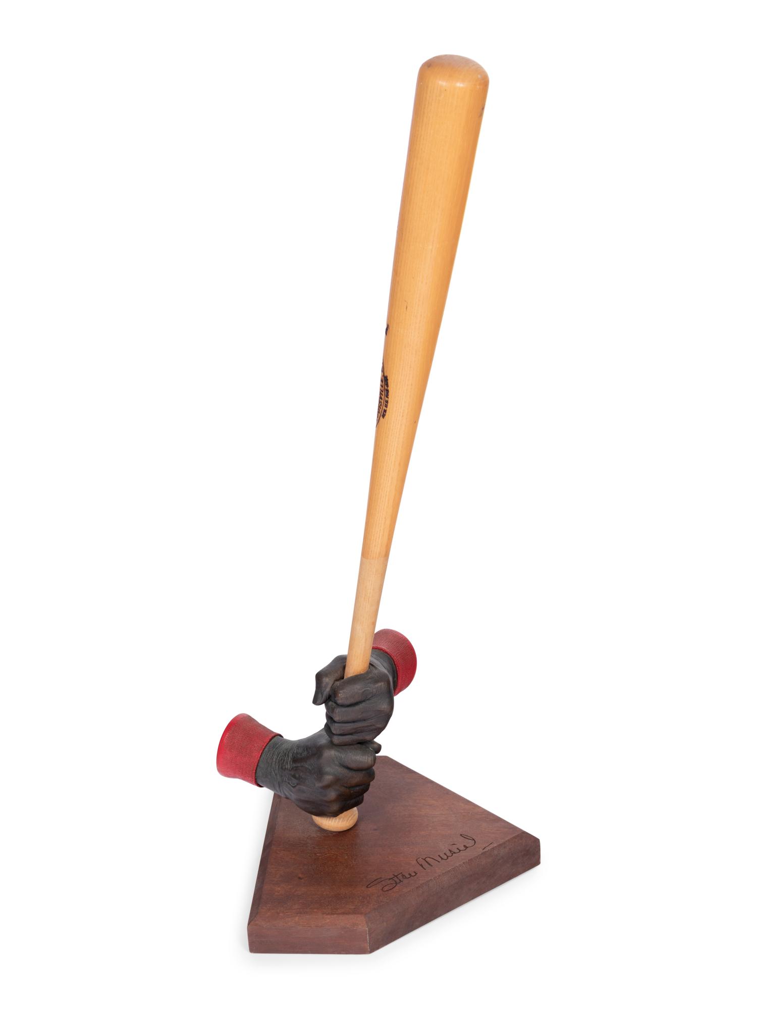 A Stan Musial Signed Autograph Baseball Bat "Hitter's Hands" Display Featuring Life Cast Bronze of Musial's Grip,