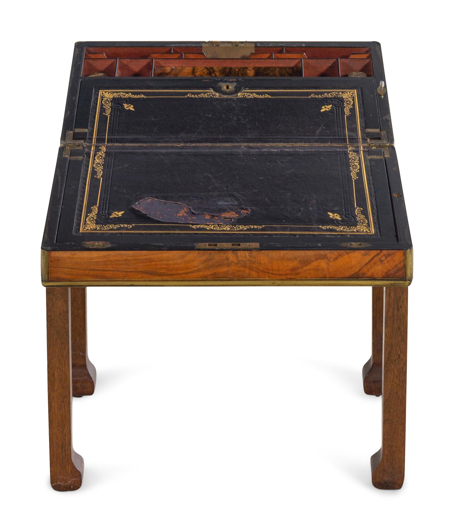 A George III Burl Walnut Writing Box on a Later Stand