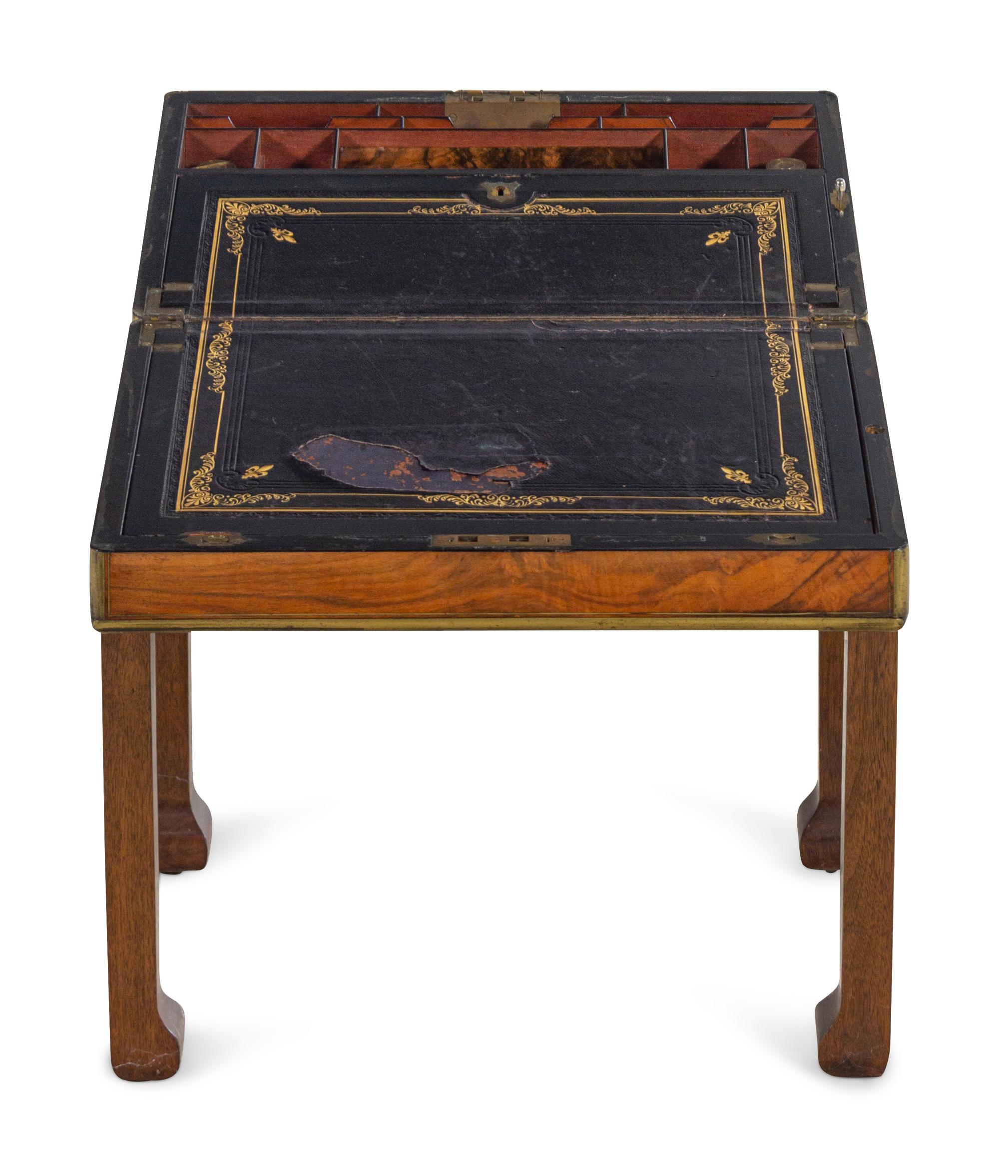 A George III Burl Walnut Writing Box on a Later Stand