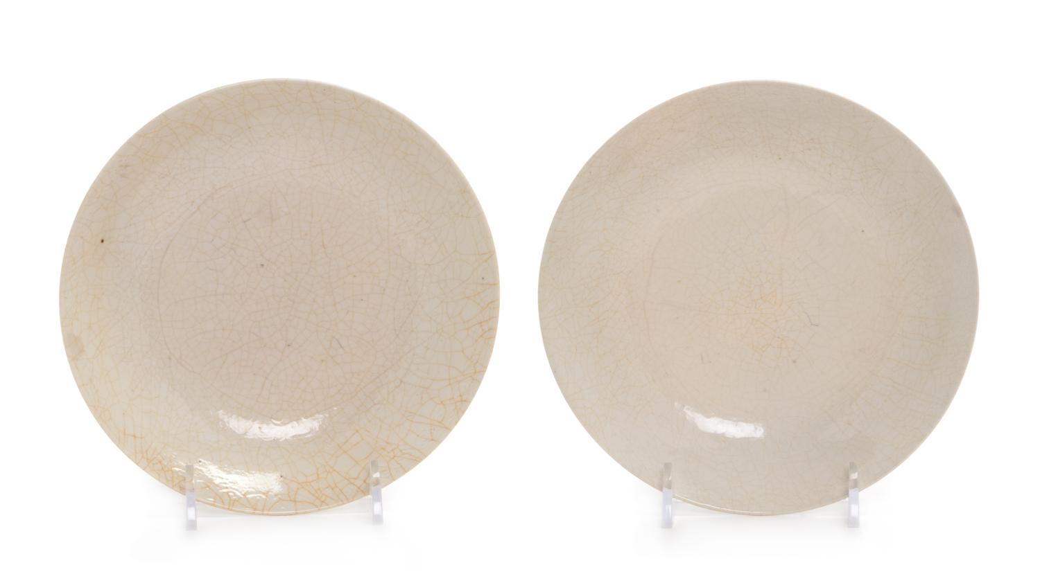 A Pair of Chinese White and Crackled Glazed Porcelain Dishes Diameter 6 1/8 inches. — 19TH CENTURY