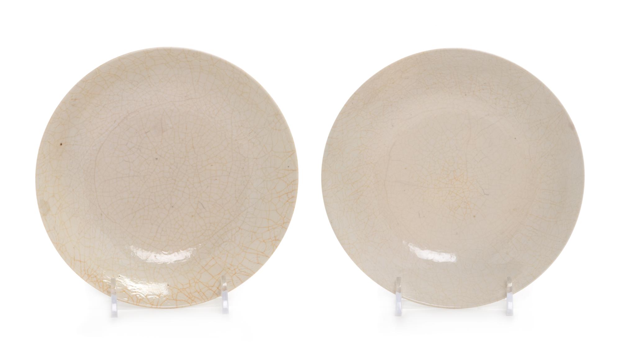 A Pair of Chinese White and Crackled Glazed Porcelain Dishes Diameter 6 1/8 inches. — 19TH CENTURY