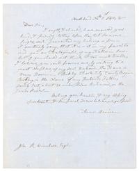 HARRISON, Anna Tuthill Symmes (1775-1864), First Lady. Autograph letter signed ("Anna Harrison"), Northbend, Ohio. To Joseph R. Winchell, Greenfield, Massachusetts, 1 November 1848.