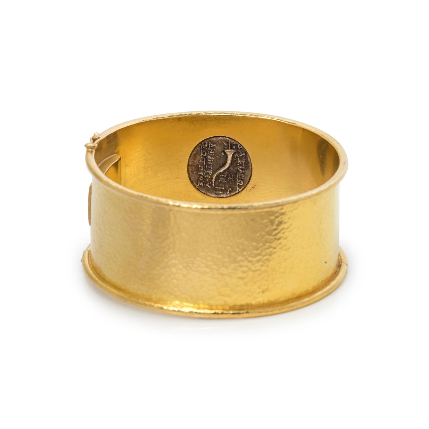 ELIZABETH LOCKE, YELLOW GOLD AND COIN BANGLE BRACELET