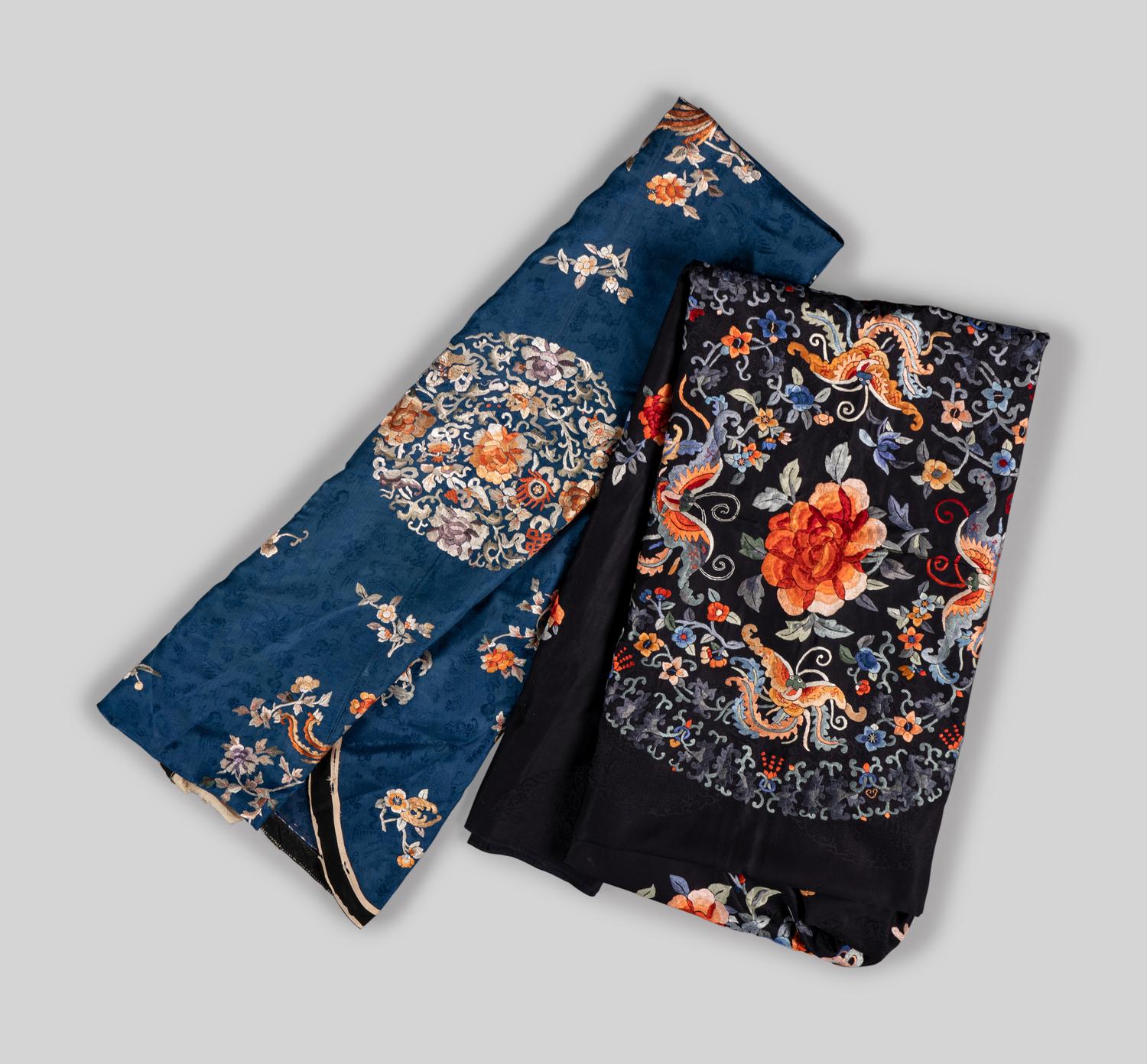 Two Chinese Embroidered Silk Panels
