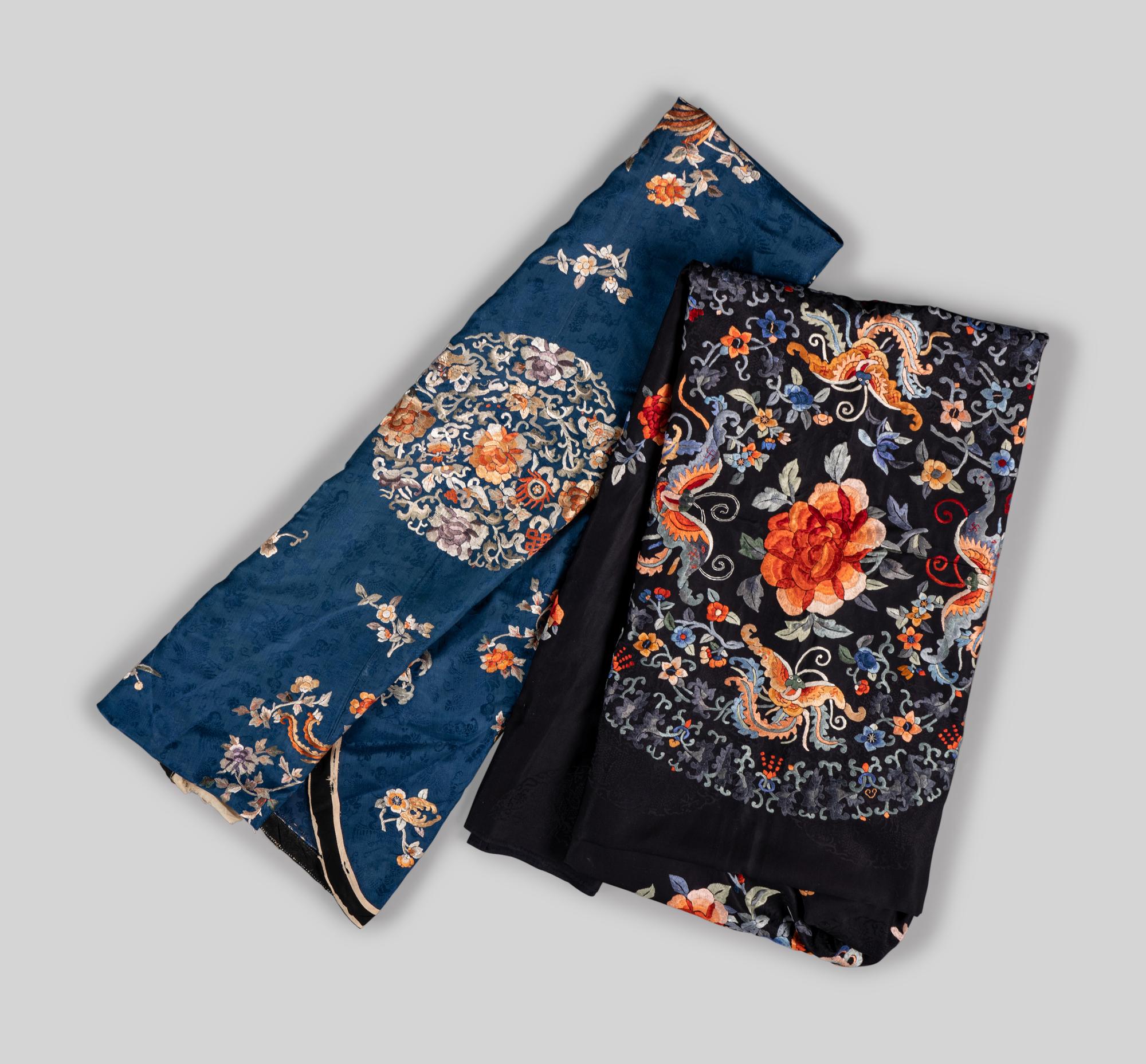 Two Chinese Embroidered Silk Panels