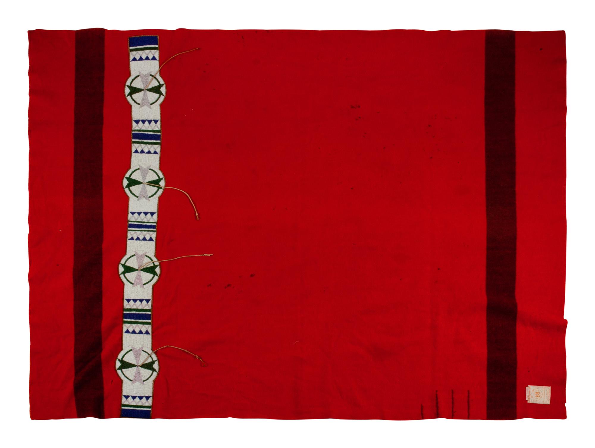Sioux Beaded Hide Blanket Strip on Hudson Bay Blanket