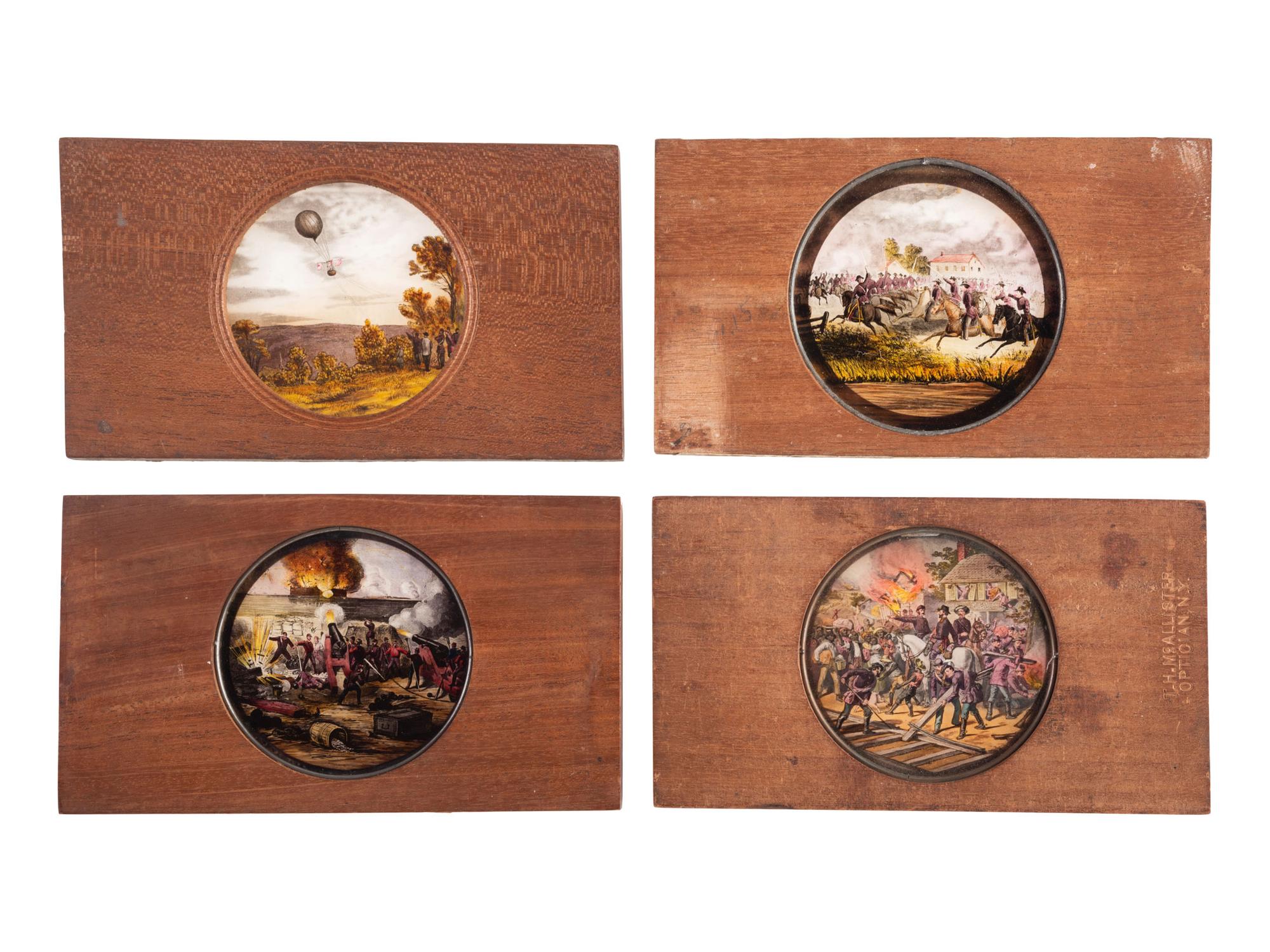 [CIVIL WAR - MAGIC LANTERN SLIDES]. An extensive collection of 250+ hand-colored glass slides featuring illustrations of Civil War campaigns, battles, and naval engagements, including: