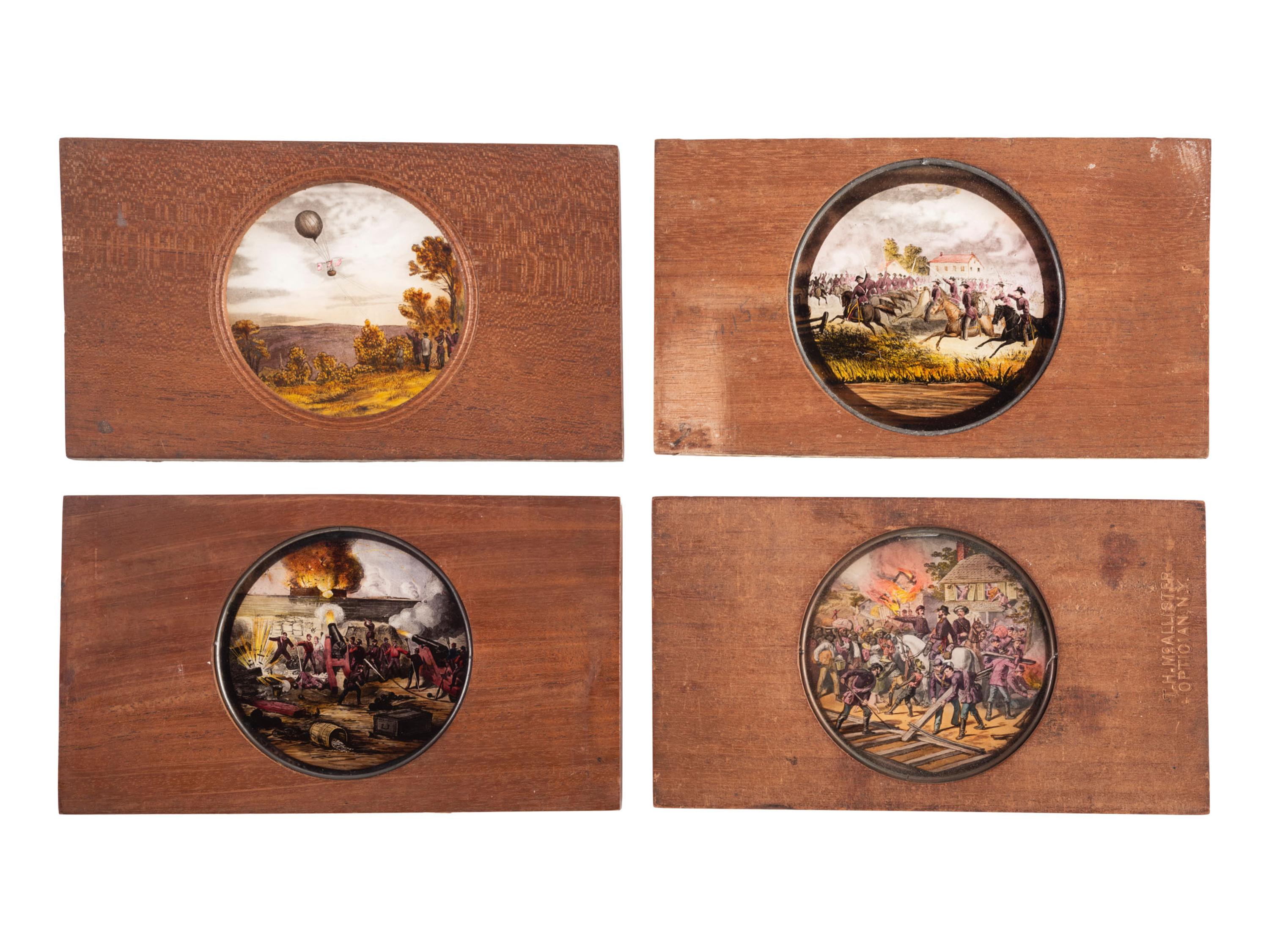 [CIVIL WAR - MAGIC LANTERN SLIDES]. An extensive collection of 250+ hand-colored glass slides featuring illustrations of Civil War campaigns, battles, and naval engagements, including: