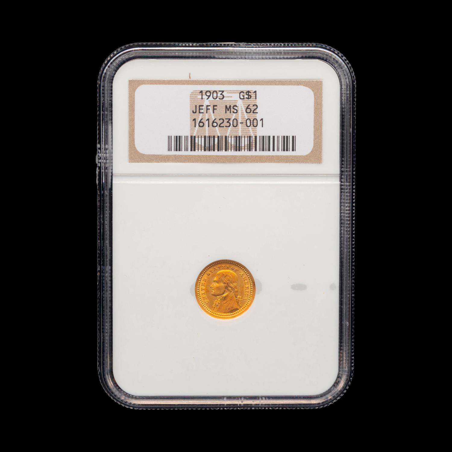 A 1903 Thomas Jefferson-Louisiana Purchase Commemorative $1 Gold Coin [NGC MS62]