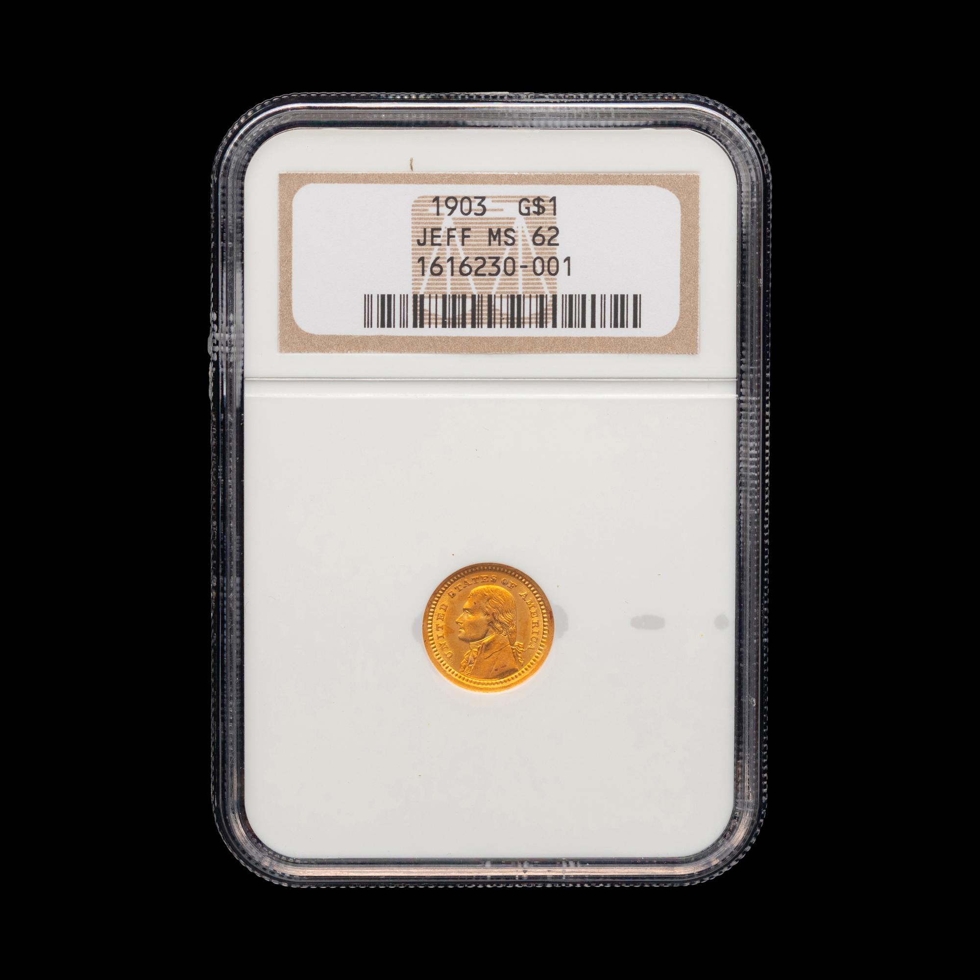 A 1903 Thomas Jefferson-Louisiana Purchase Commemorative $1 Gold Coin [NGC MS62]