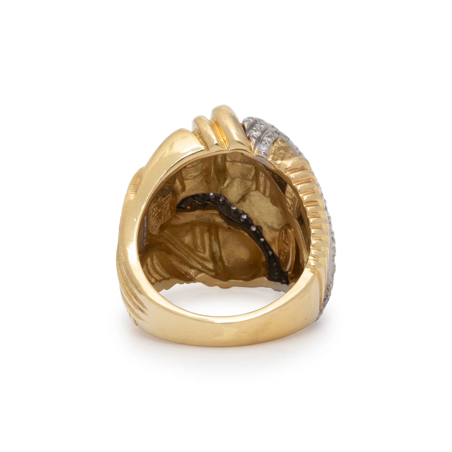 HENRY DUNAY, YELLOW GOLD, PLATINUM, AND DIAMOND RING