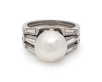CULTURED PEARL AND DIAMOND RING
