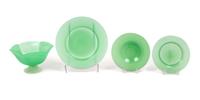 A Group of Four Green Steuben Objects Diameter of largest 8 5/8 inches. — 20TH CENTURY