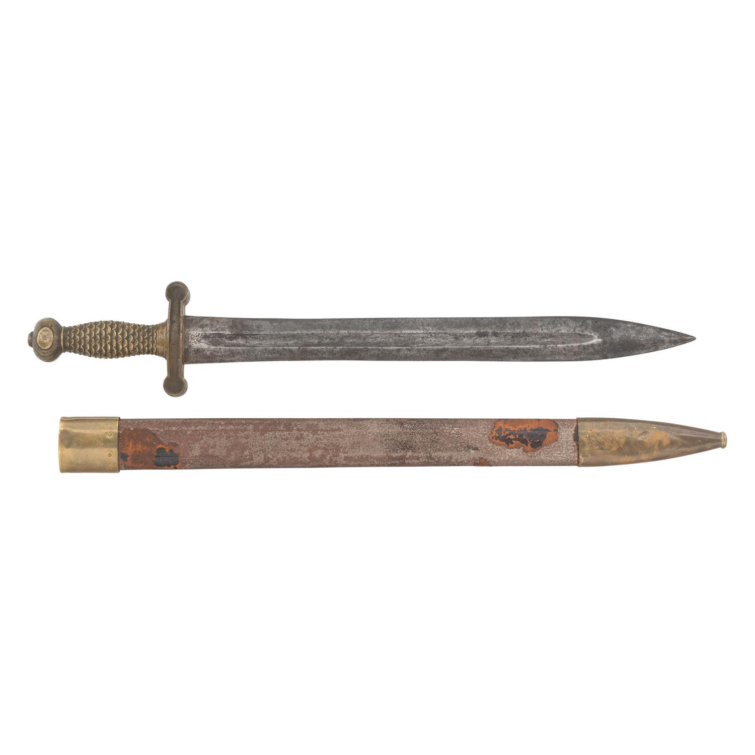 Continental Short Artillery Sword with Leather Covered Brass Mounted Steel Scabbard