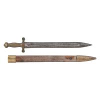 Continental Short Artillery Sword with Leather Covered Brass Mounted Steel Scabbard