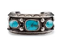 Heavy Silver Cuff, with Three Turquoise Cabochons