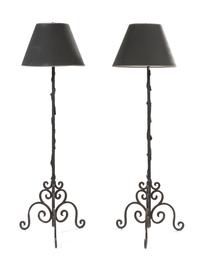 A Pair of Iron Torchieres, Height 74 1/2 inches.