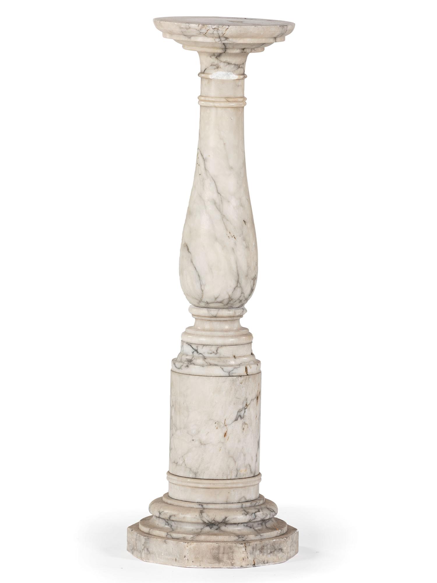 A Neoclassical White and Gray Marble Pedestal