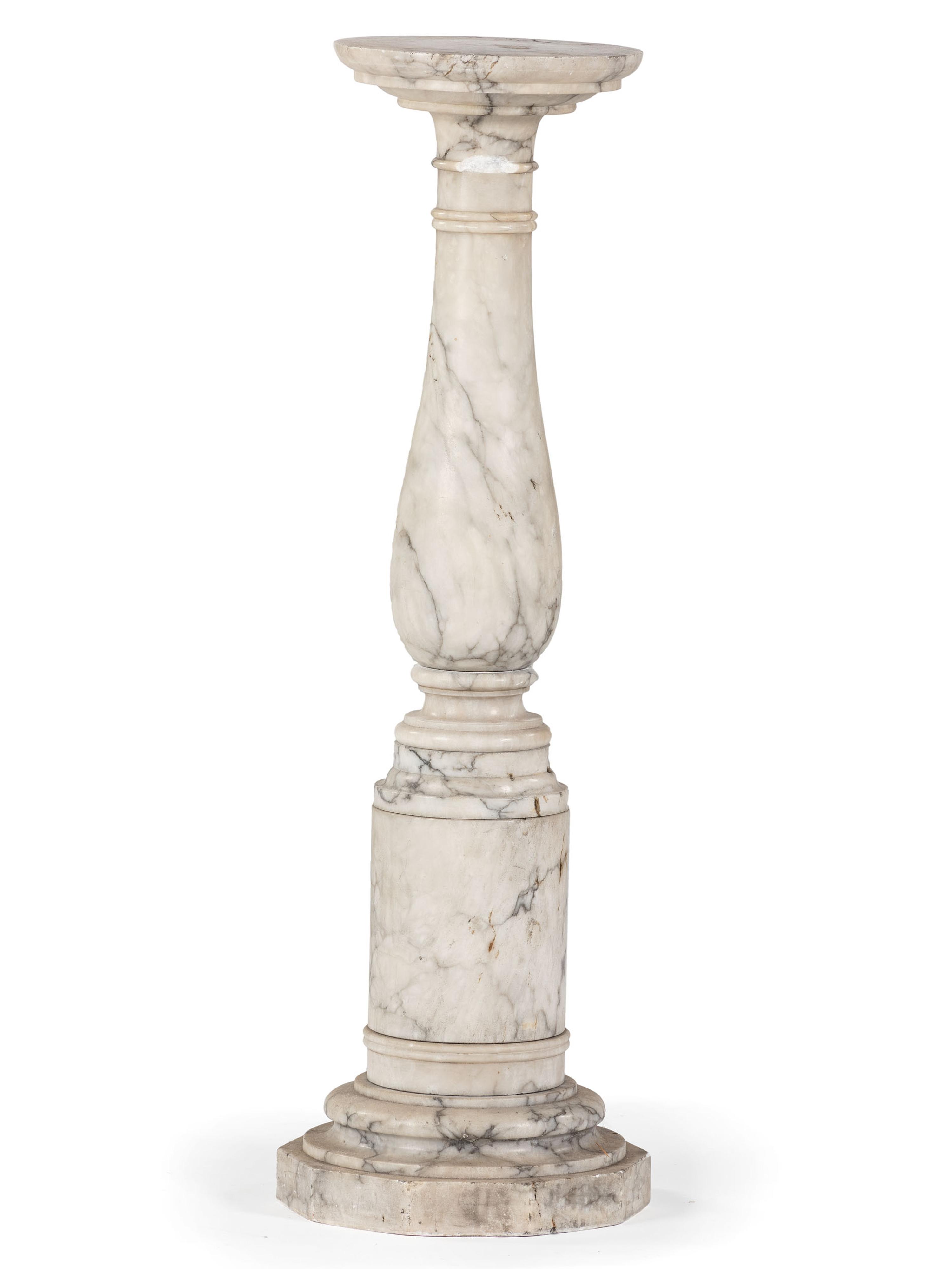 A Neoclassical White and Gray Marble Pedestal