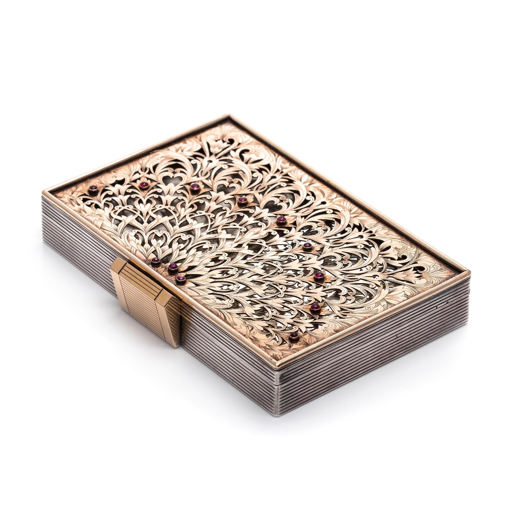 Boucheron, Sterling Silver, Gold and Ruby Floral Motif Compact