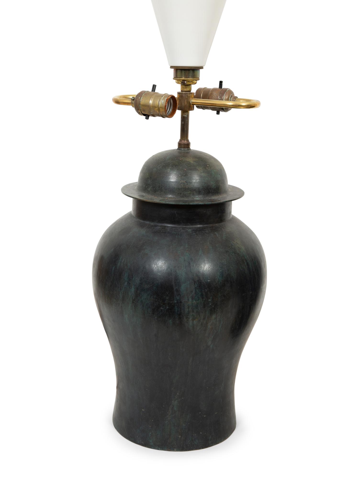 A Pair of Chinese Style Bronze Jars Mounted as Lamps