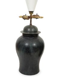 A Pair of Chinese Style Bronze Jars Mounted as Lamps