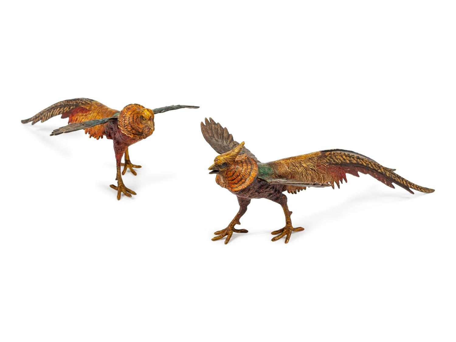 A Pair of Austrian Cold-Painted Bronze Pheasants