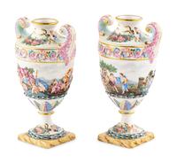 A Pair of Capodimonte Style Urns
