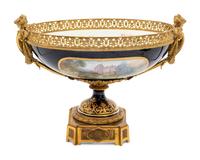 A Gilt Bronze Mounted Sevres Style Porcelain Centerpiece Bowl