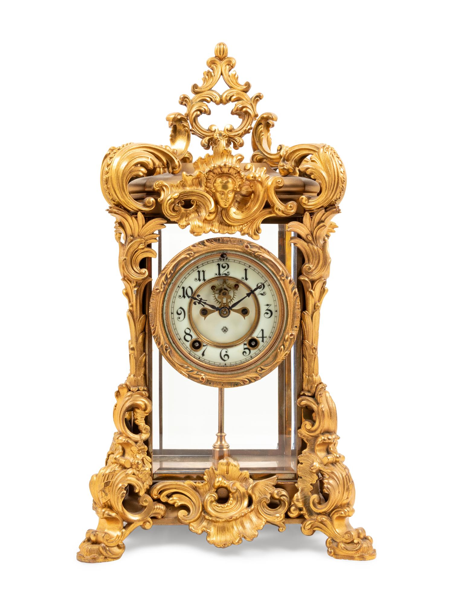 An Ansonia Regal Gilt Metal and Crystal Regulator Clock