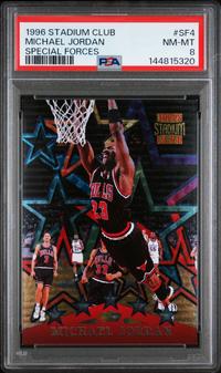 A 1996 Topps Stadium Club Michael Jordan Special Forces Basketball Card No. SF4 (PSA 8 NM-MT)
