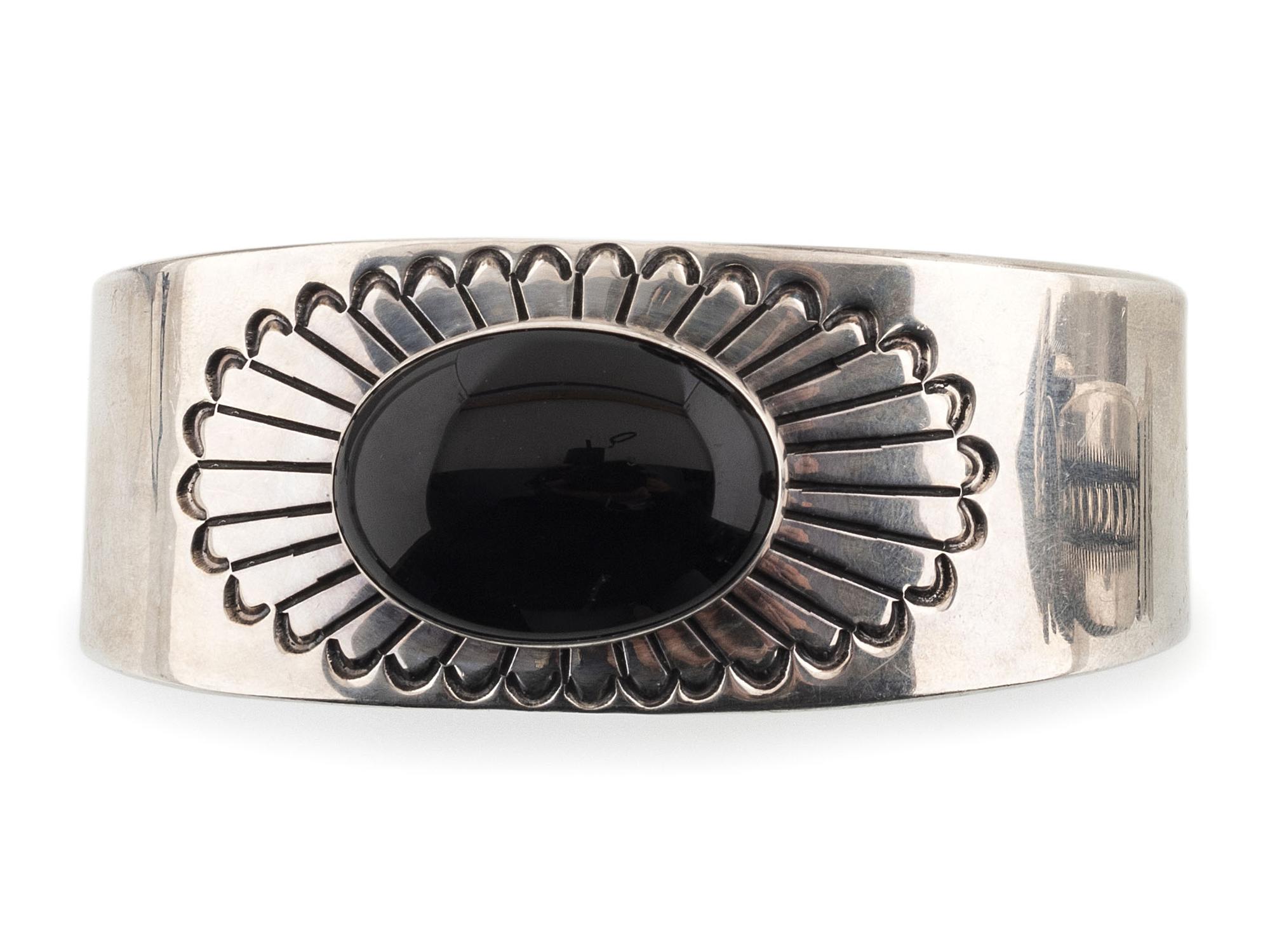 Navajo Sterling Silver and Jet Cuff Bracelet
