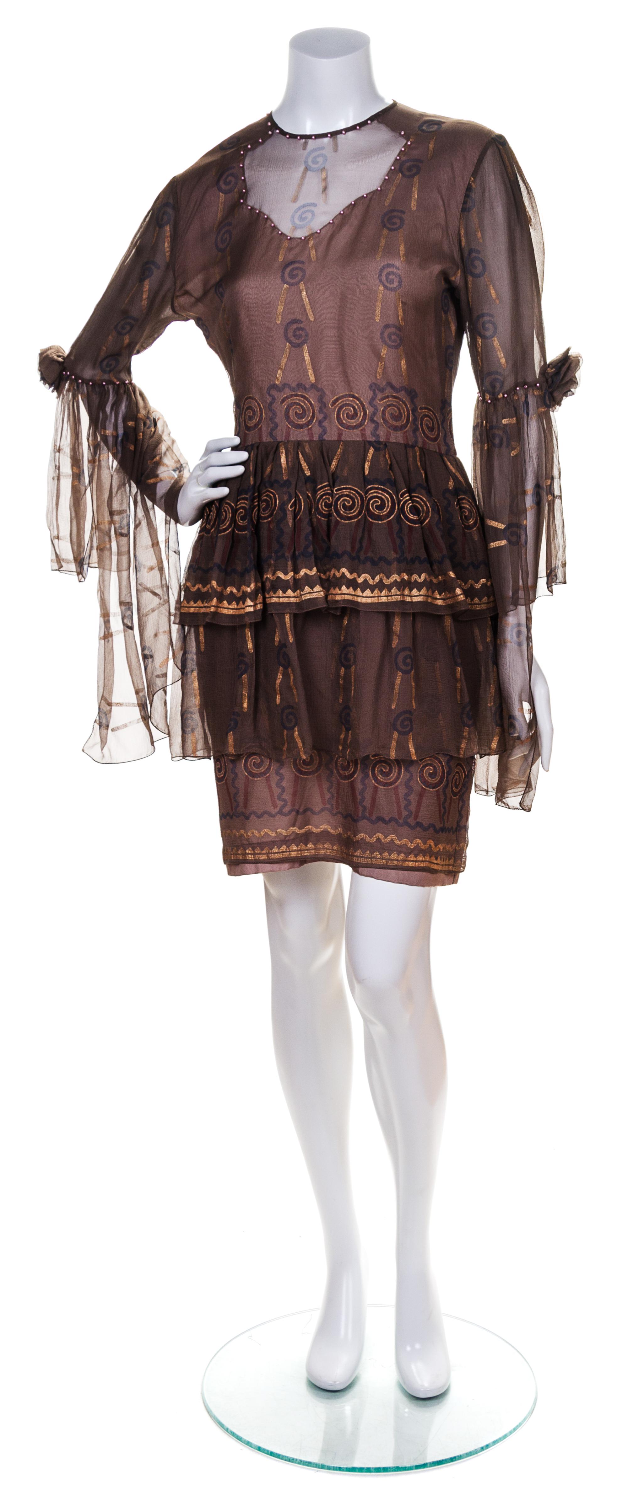 A Zandra Rhodes Hand Painted Silk Dress, Size 8.