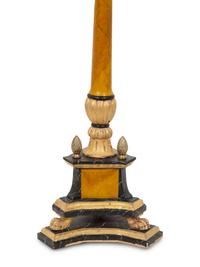 A Painted Pricket Form Table Lamp with Tole Peinte Shade
