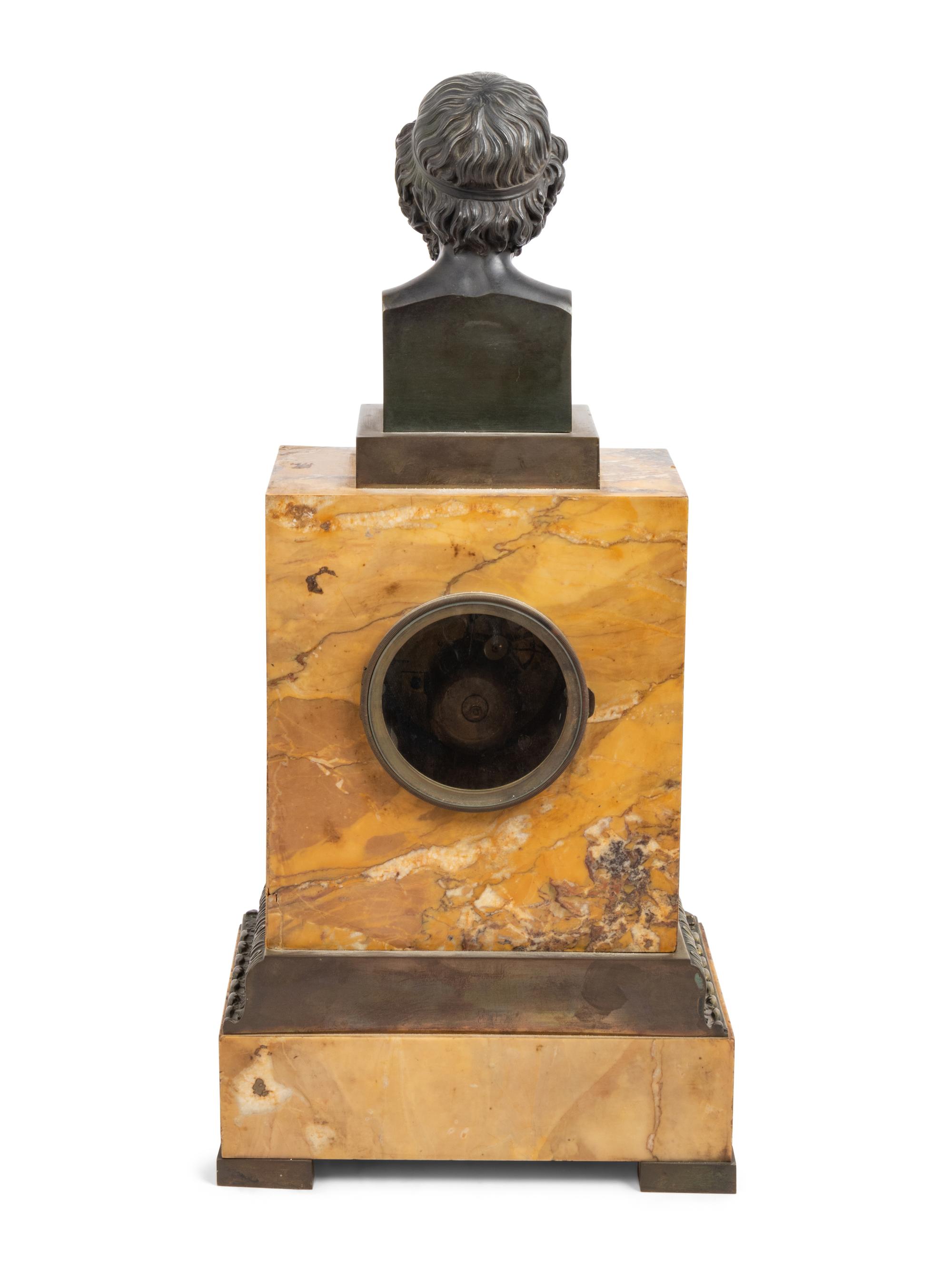 A Louis Philippe Bronze and Sienna Marble Mantel Clock