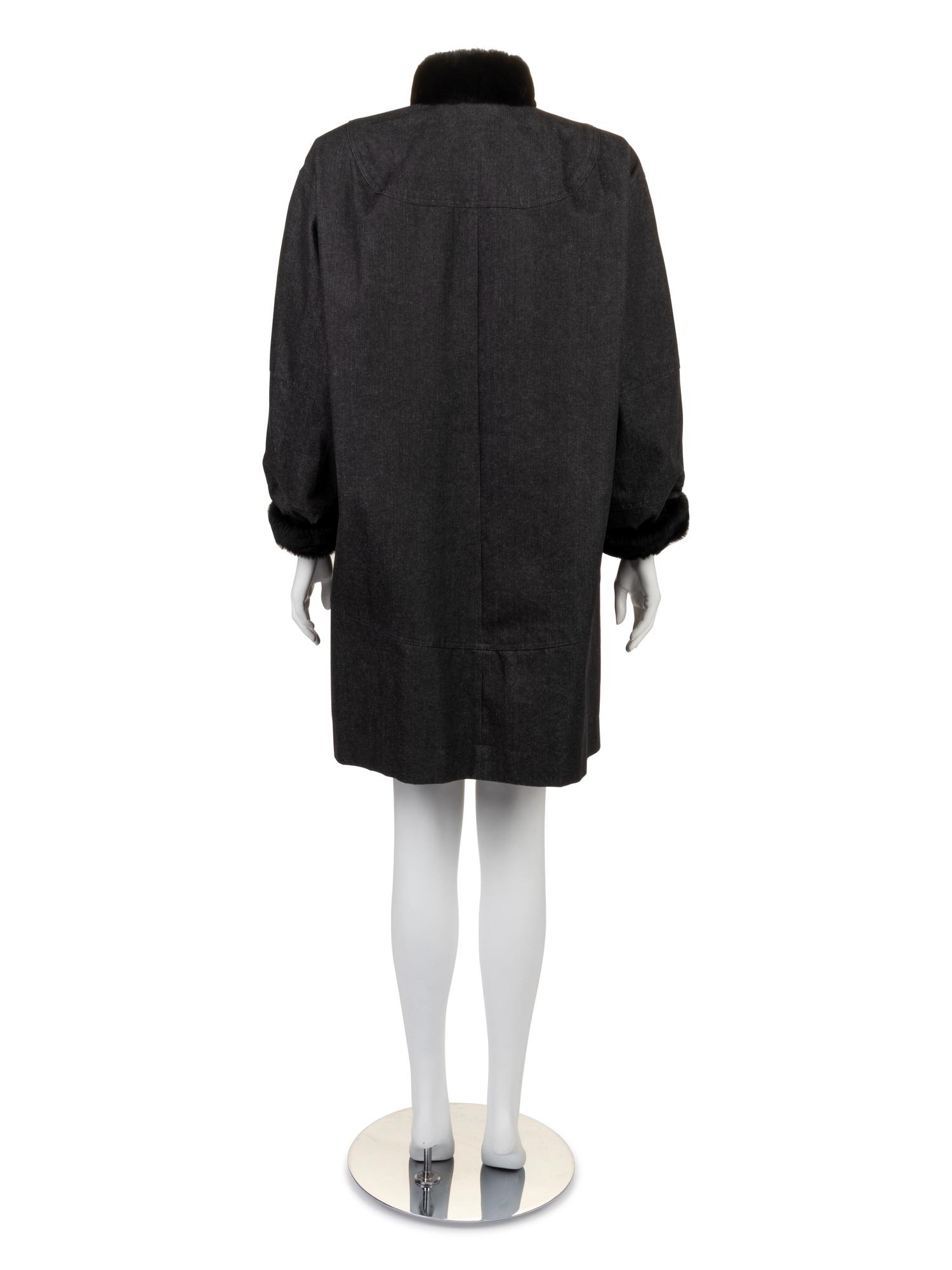 Yves Saint Laurent Denim Coat with Fur Lining, 1990-2000s