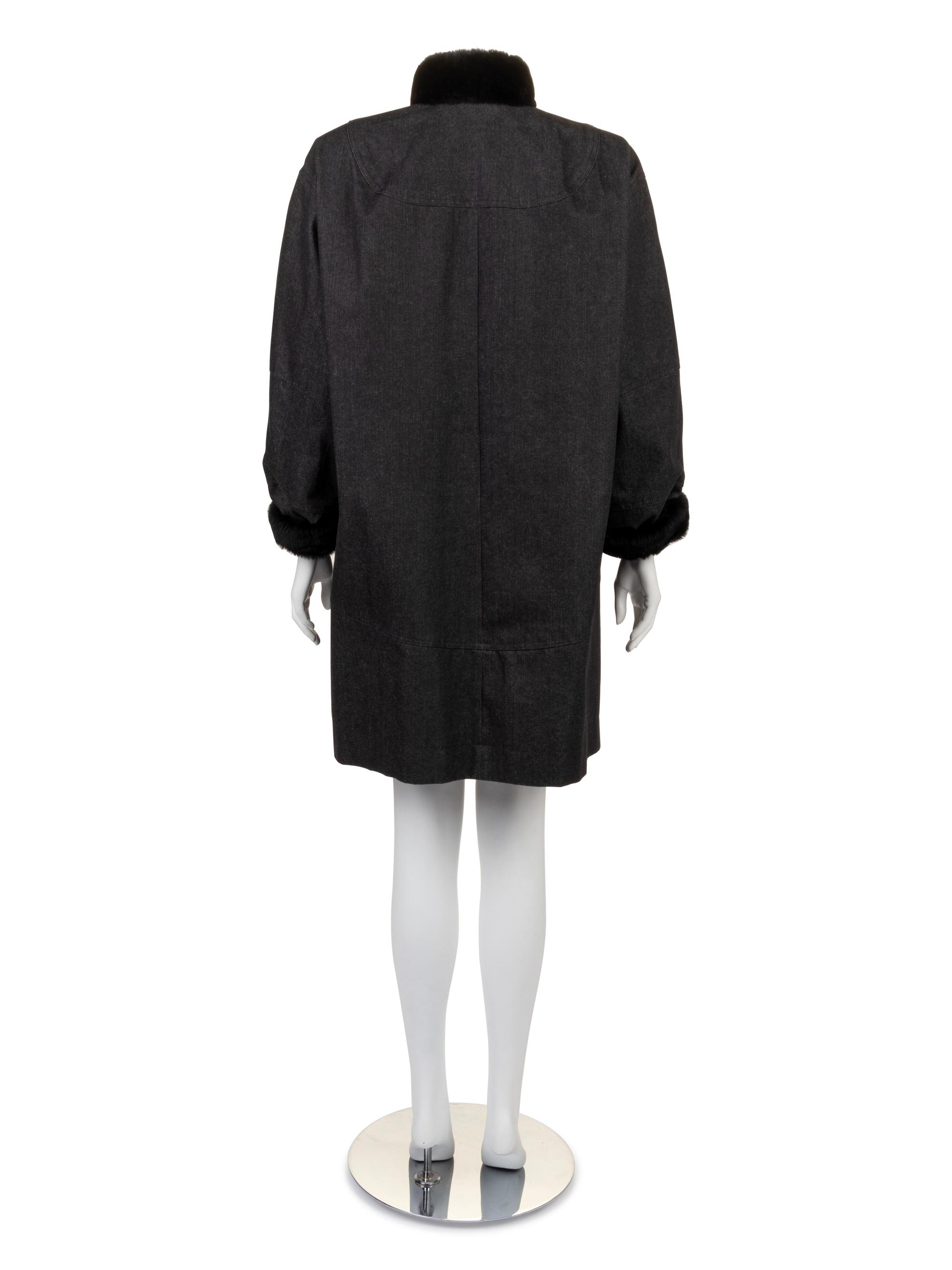 Yves Saint Laurent Denim Coat with Fur Lining, 1990-2000s