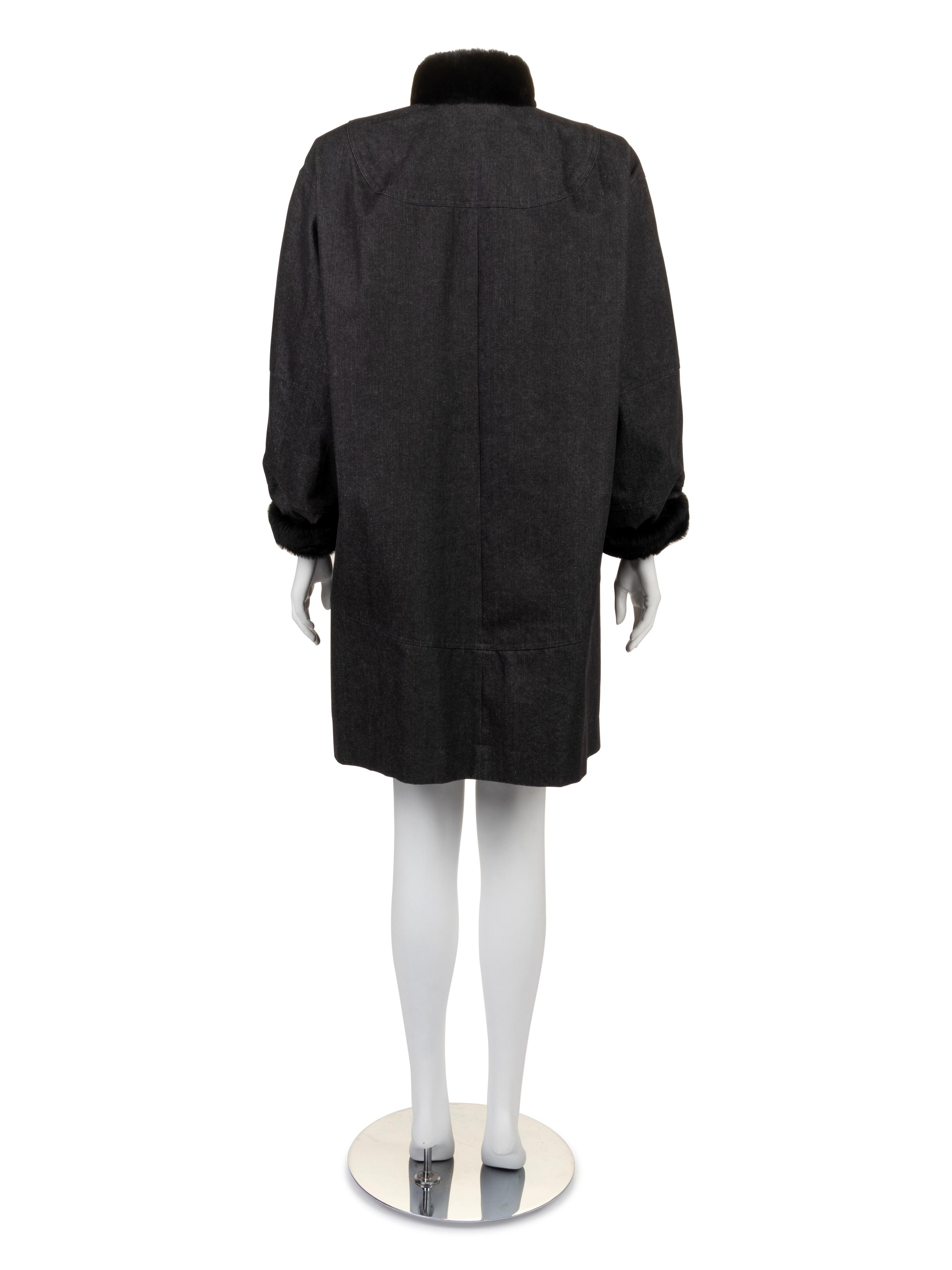 Yves Saint Laurent Denim Coat with Fur Lining, 1990-2000s